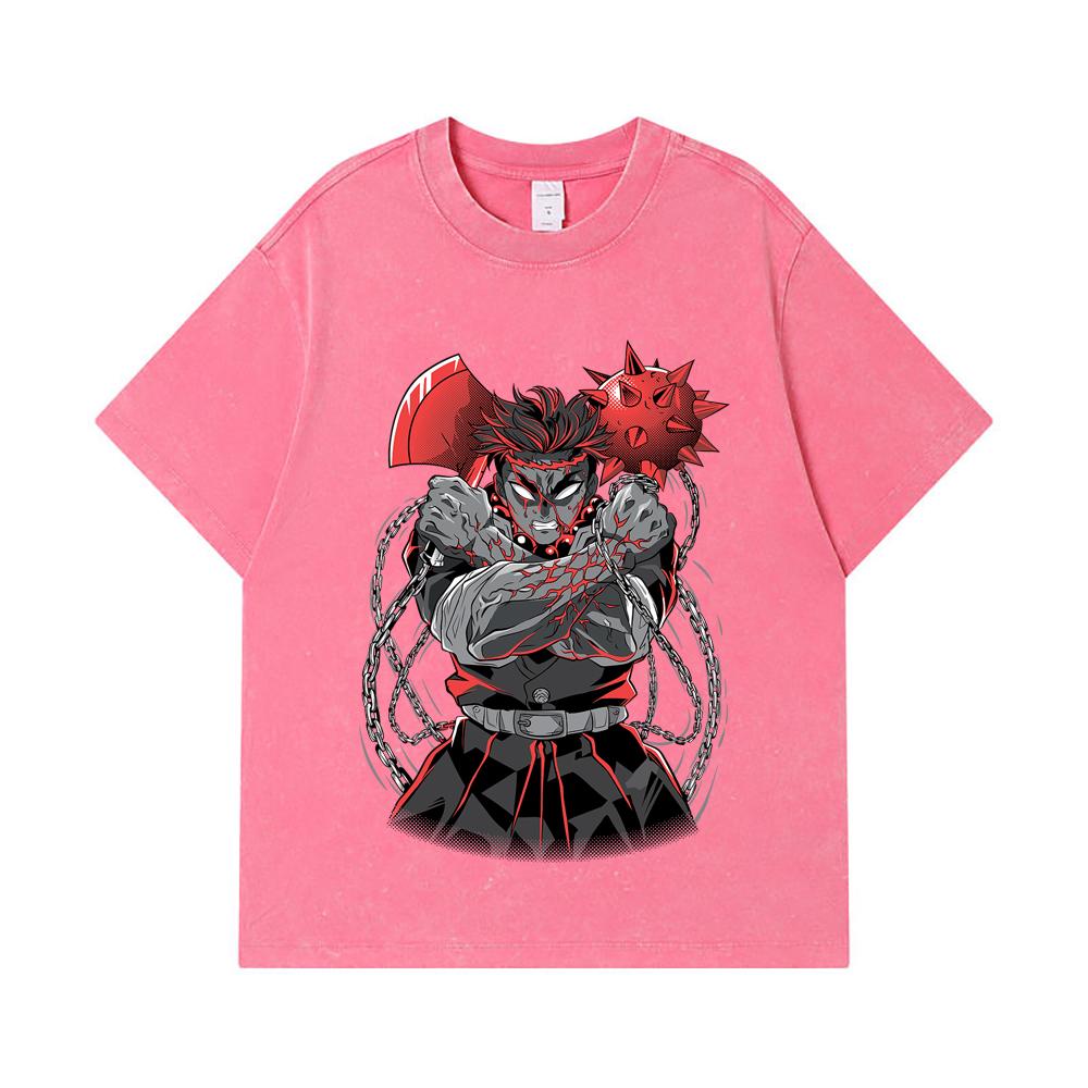 275 GSM Washed T-shirts 100% Cotton Demon Slayer V24 Gyomei Print Unisex Heavy Cotton T Shirt
