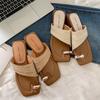 Slippers Women's Outer Wear Summer New Models Jue Jue Zi Foreign Style One-word Drag Thick Heel Straw Weaving Retro Foot Pinch Versatile Sandals Tide