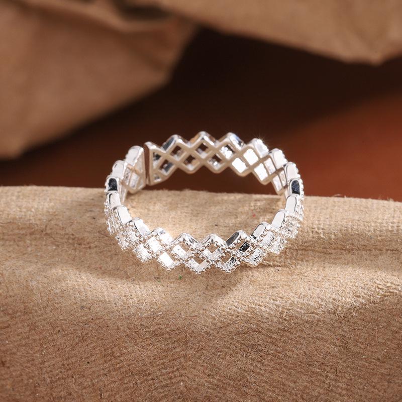 Women s Open Adjustable Rhombus Ring: Pure Copper-Plated Luxury with a Hollow Mesh Design Adjustable Open