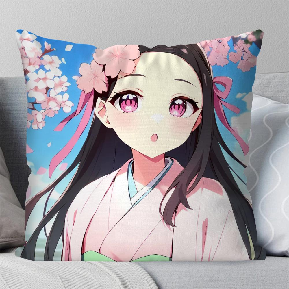 1Pc Nezuko Animation Demo Slayer Blade Pillow Case Square Pillow Bedroom Sofa Leisure Comfortcarlivingroom Home Decoration 40X40