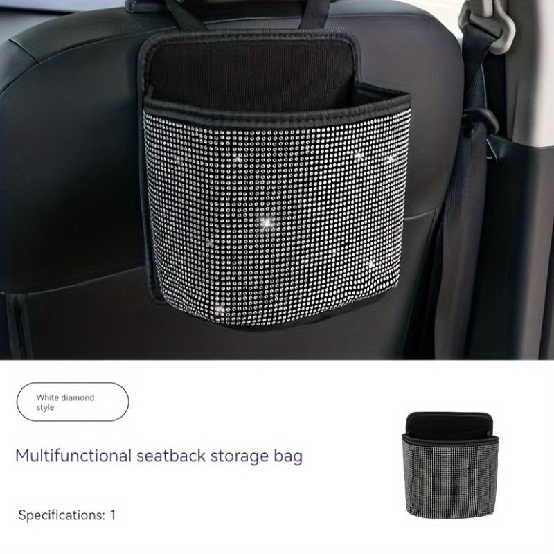 Sparkling Bling Rhinestones Car Trash Can Durable & Convenient Hanging Storage Bag for Seat Back Multifunctional Space-Saving Car Interior Accessory