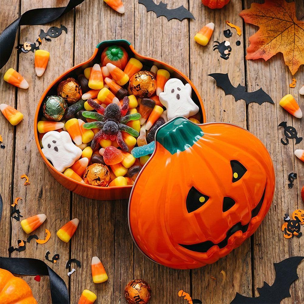 Decorative Halloween Pumpkin Face Tinplate Box Cartoon Pumpkin Face Cookie Box Party Supply