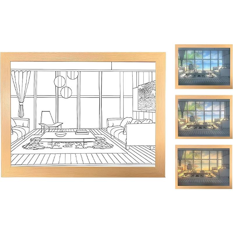 Decorative Led Light Painting USB Plug Dimming Wall Artwork Table Lamp Gift Indoor Sunlight Window Wooden Photo Night Luminous