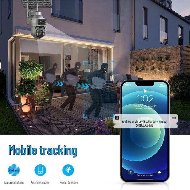 Binocular Solar-Powered Outdoor Camera with 36X Zoom, HD, and Mobile Remote PTZ Monitoring