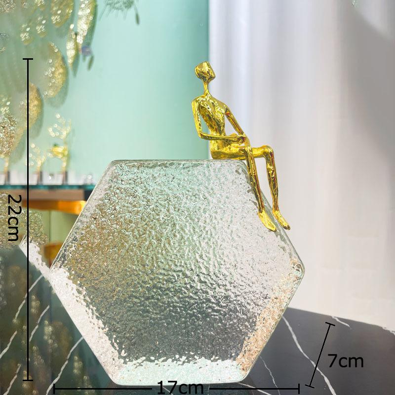 Golden Figures Statue Hexagonal Transparent Base Ornaments Desk Decoration Modern Character Sculpture Room Aesthetics Decor