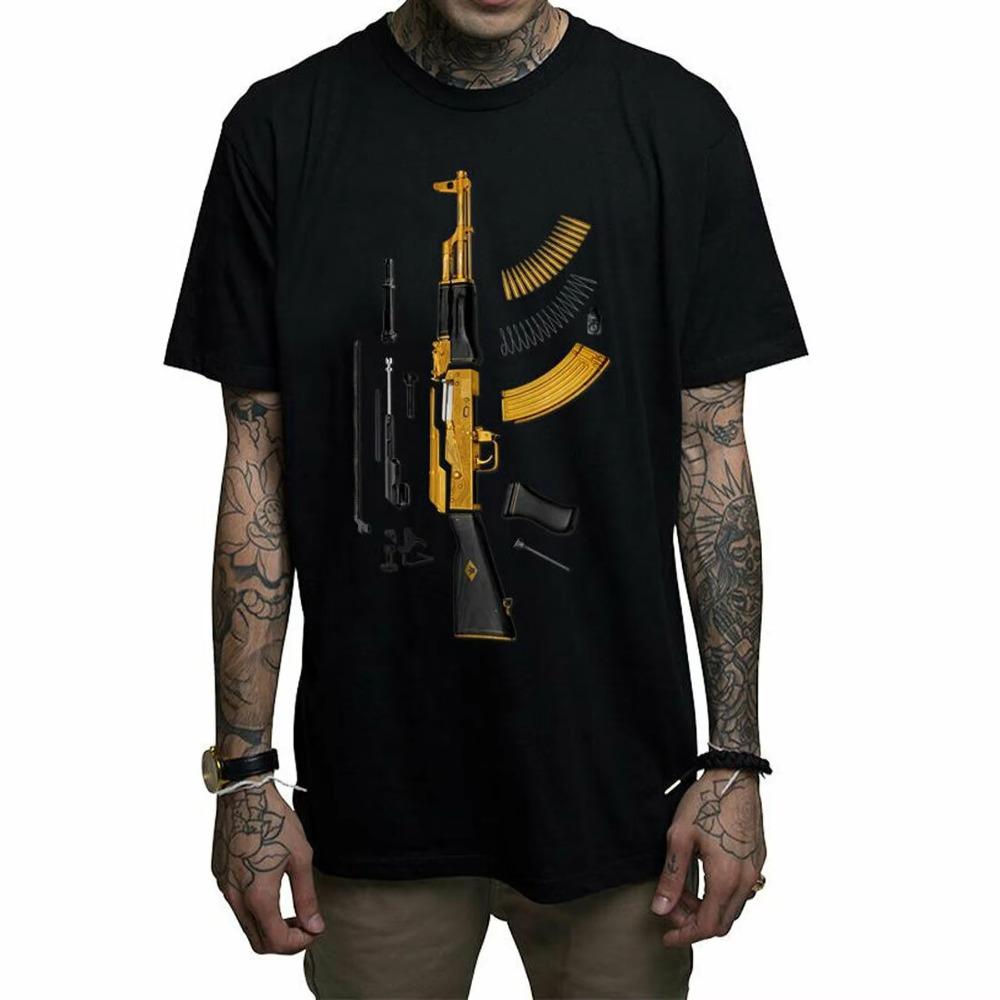 Unique Design Golden Plated AK-47 Breakdown Drawing Printed T-Shirt. Summer Cotton Short Sleeve O-Neck Mens T Shirt New S-3XL