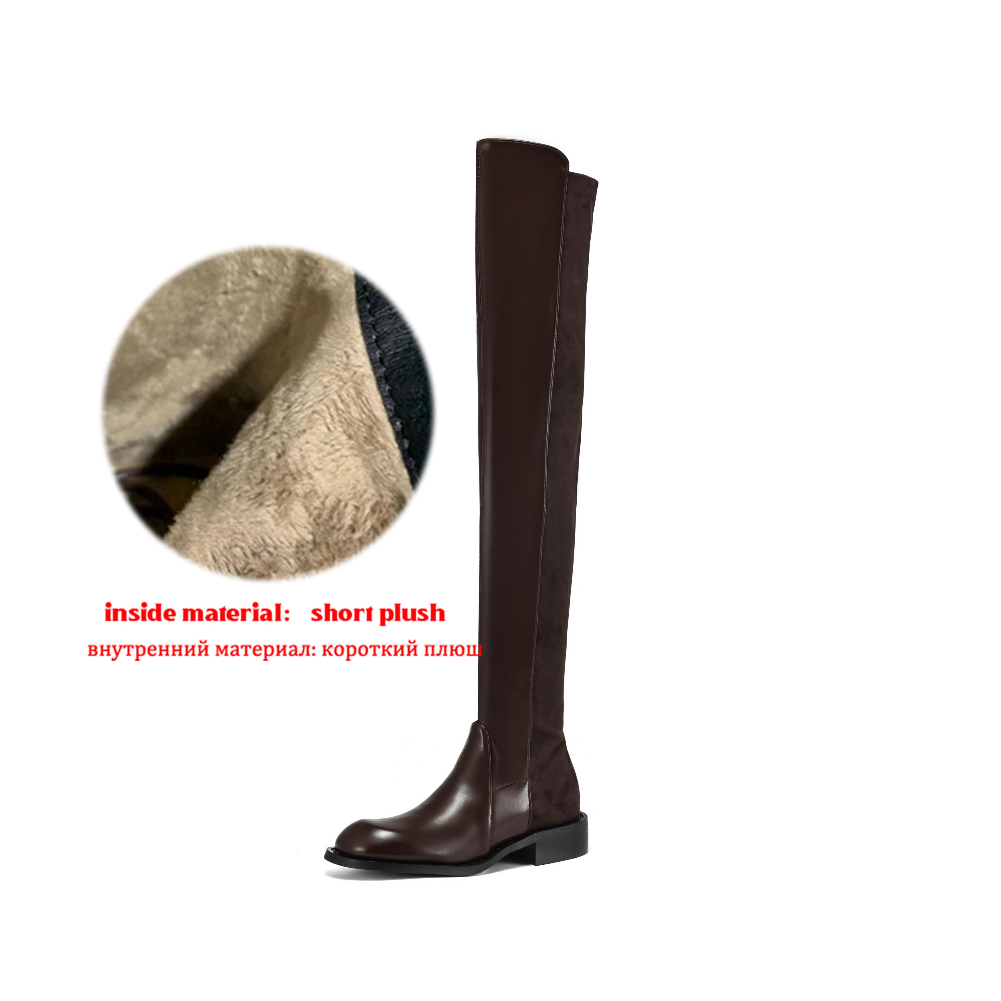

Krazing Pot Flock Microfiber Autumn Winter Shoes Thick Heels Size 43 Long Boots Black Brown Stretch Over-the-knee Boots 43