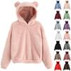 Modă Femei Mânecă Lungă Culoare Solidă Fleece Urechi Glugă Cald Pulover Hanorac