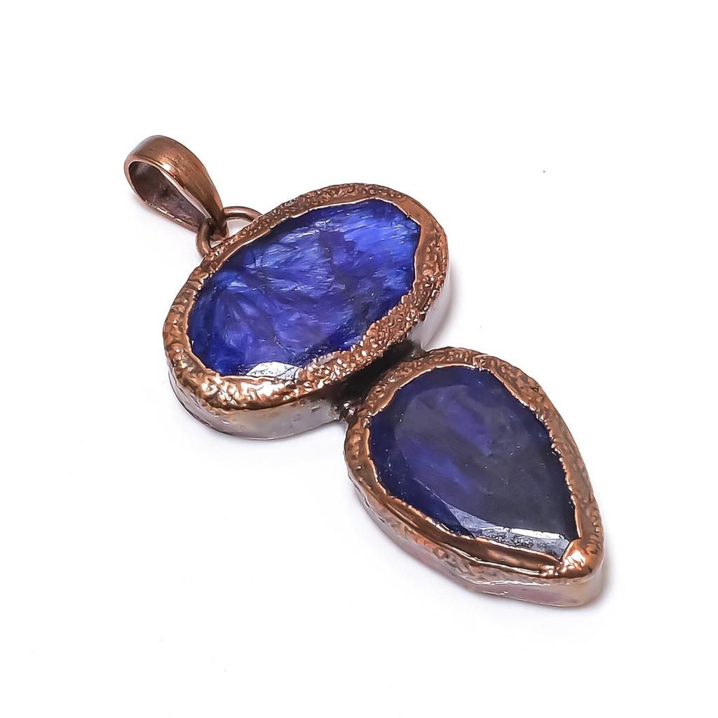 Blue Sapphire Pendant, Handmade Gemstone Pendant, Copper Electroformed Pendant Antique Jewelry, For Engagement Gift