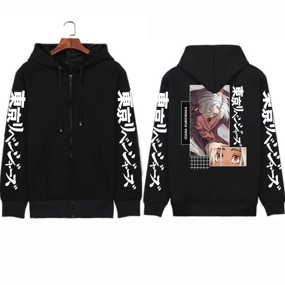 Kurokawa Pattern Printed Hoodie Tokyo Avengers Anime Street Dress Men's and Women's Zipper Hoodie Harajuku Sportswear Zipper Jacket