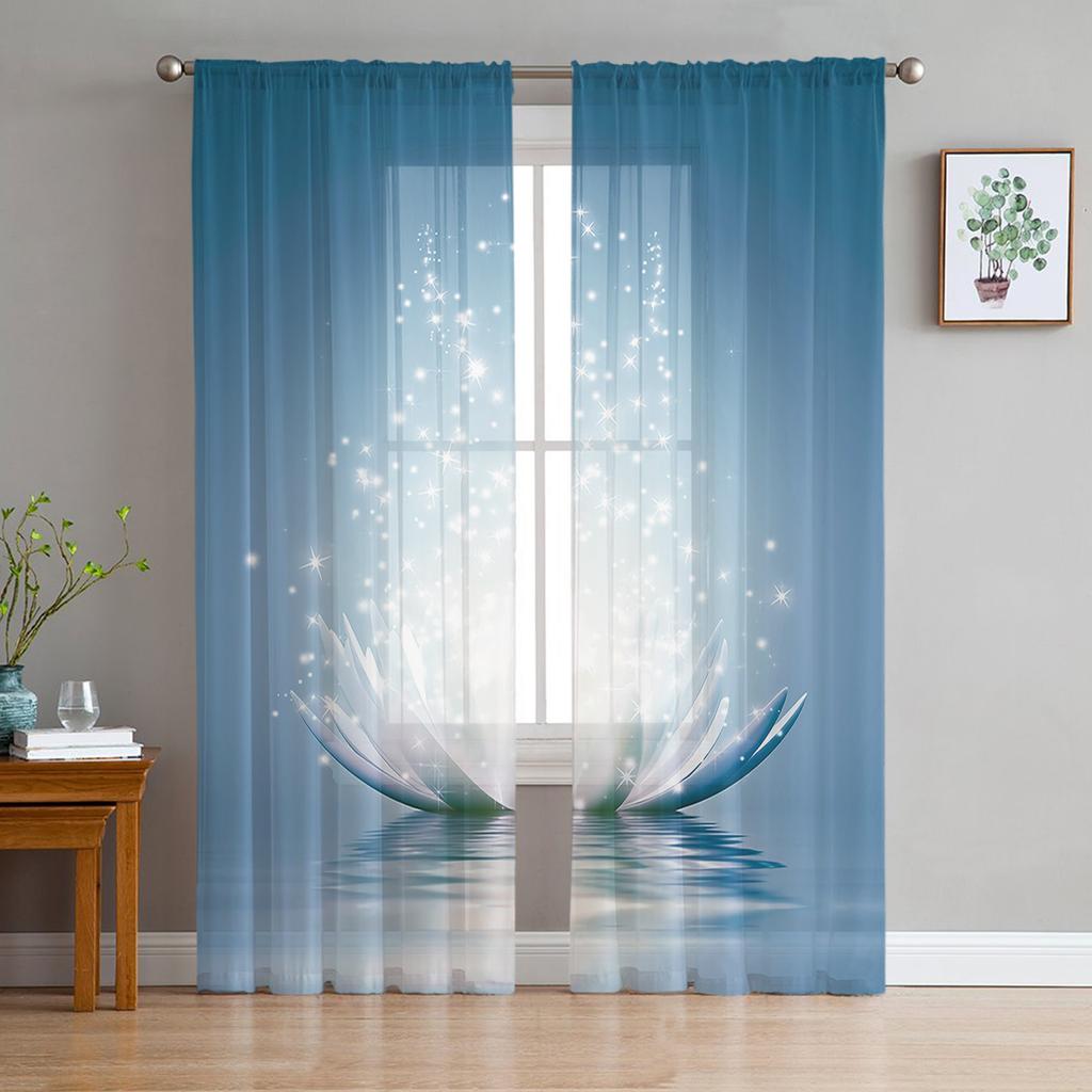 Abstract Purple Flower Chiffon Sheer Curtains for Living Room Bedroom Home Decoration Window Voile Tulle Curtain Drapes