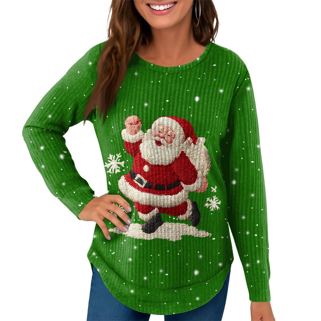 Damenmode Langarm Weihnachten Locker Langarm Rundhals Casual Oberteil