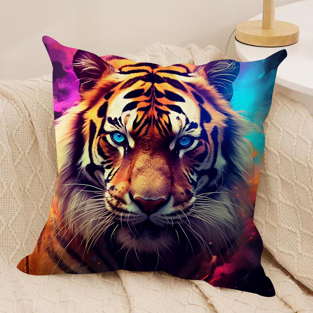 Tiger Animal Print Pattern Cushion Cover Silky Short Plush Invisible Zipper Dustproof Sofa Pillow Case For Home Decor