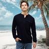 Fall Spring Men Shirt Round Neck Buttoned Chest Pocket Elastic Cuff Thickened Solid Color Pullover Loose Casual Business Style Top