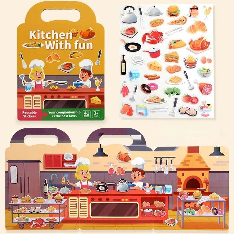 Reusable Scene Sticker Book DIY Puzzle Quiet Busy Paste A Book Cartoon Animal Learning Cognition Toys For Kids Gift