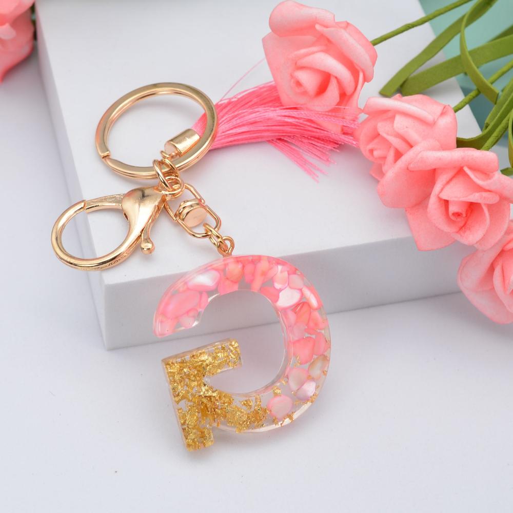 Jewelry Ornament Resin Material Alphabet Key Chain Glitter Keyring Bag Pendant Letter Keychain