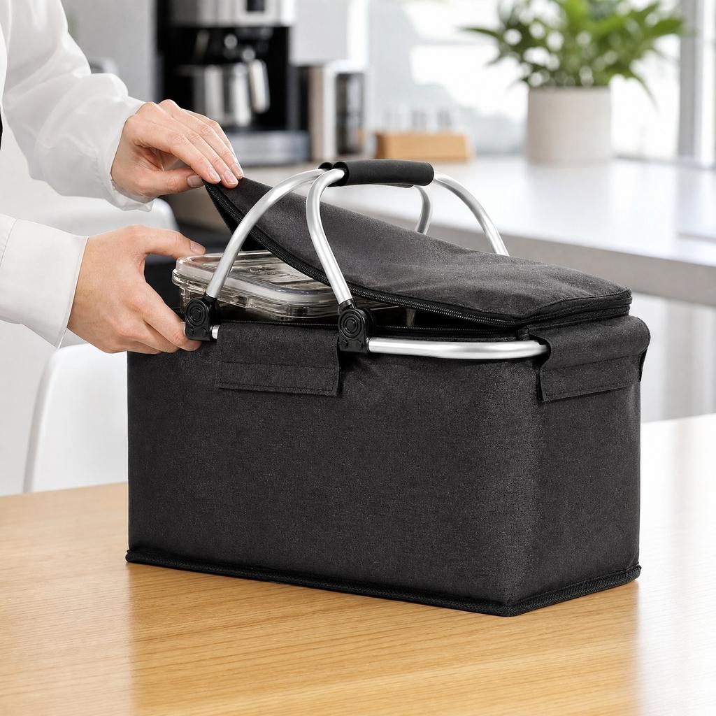 Oxford Fabric Portable Picnic Basket with Handle Foldable Insulated Storage Bag Large Capacity for Outdoor Camping Grocery Shopping