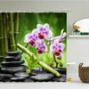 Tenda Doccia Meditazione Pietra Zen Bambù Verde Orchidea Tema Rilassante Spa Tessuto in Poliestere Impermeabile per Bagno Vasca da Bagno