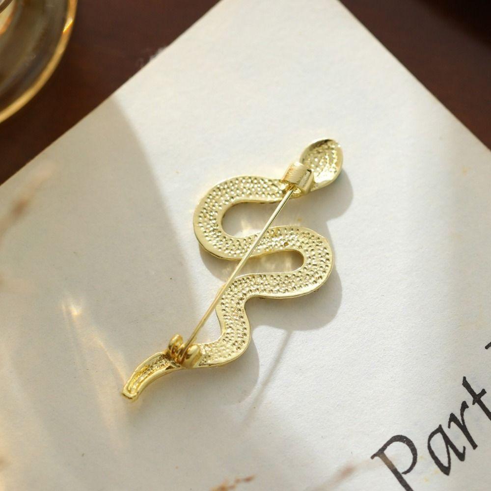 Zircon Zodiac Snake Brooch Zinc Zinc Alloy Metal Snake Lapel Pin Rhinestone Animal Collar Pins  New Year