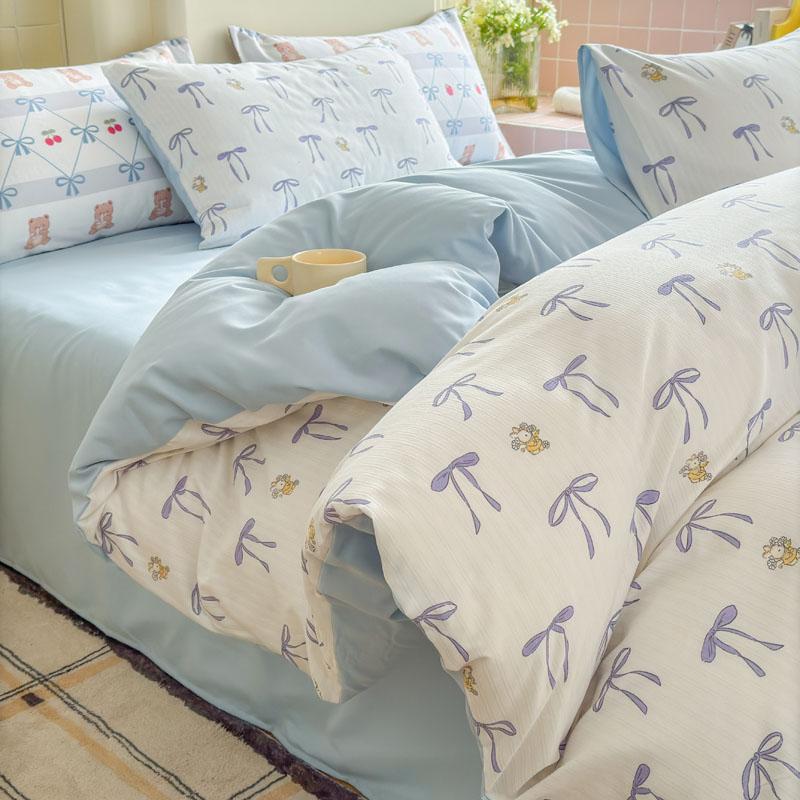 A-Class Double-Layer Yarn Floral Bedding Set Bubble Cotton Skin Friendly Summer Duvet Cover Sets Ins Soft Bed Linens for Home