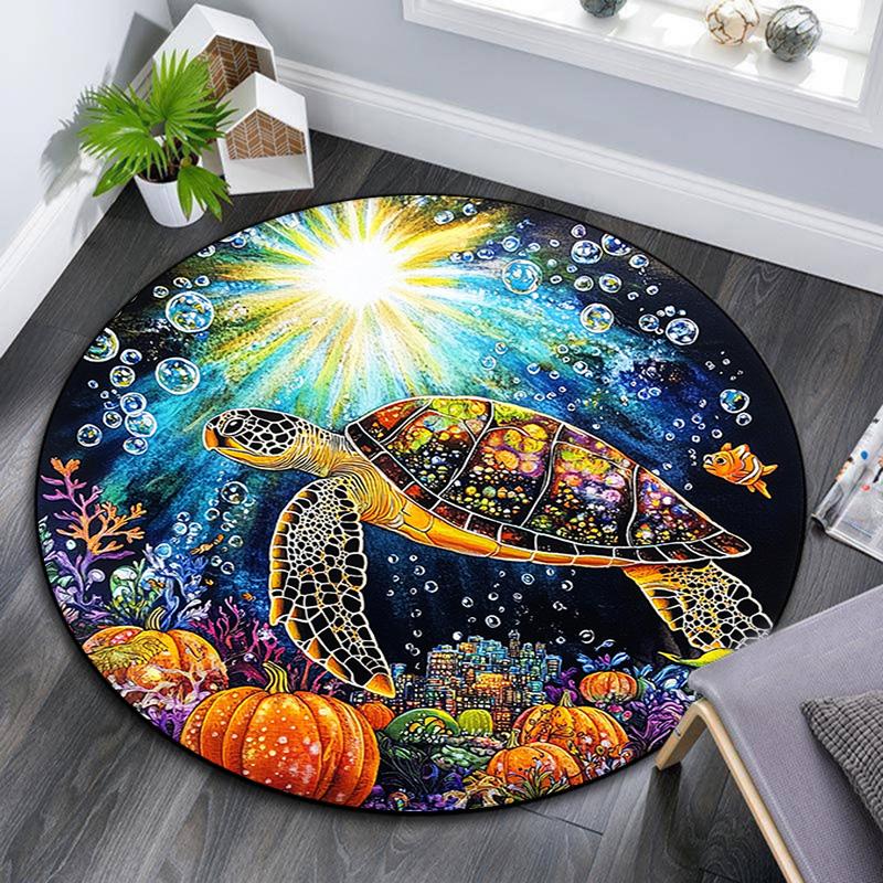 

Turtle Bubbles Round Area Rug,Carpet Rug for Living Room Bedroom Sofa Playroom Decor,Non-slip Floor Mat 80cmx80cm
