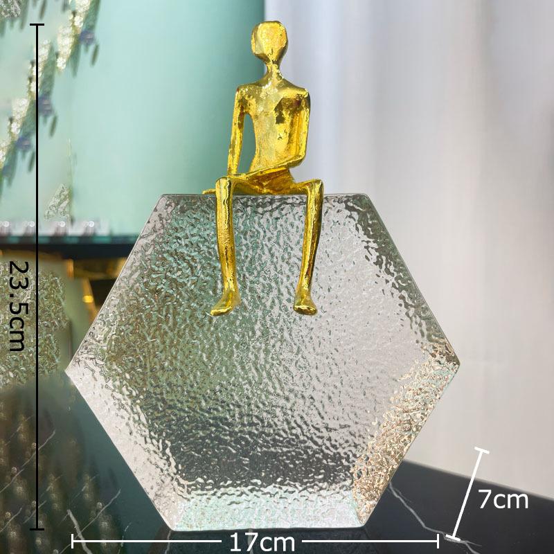 Golden Figures Statue Hexagonal Transparent Base Ornaments Desk Decoration Modern Character Sculpture Room Aesthetics Decor