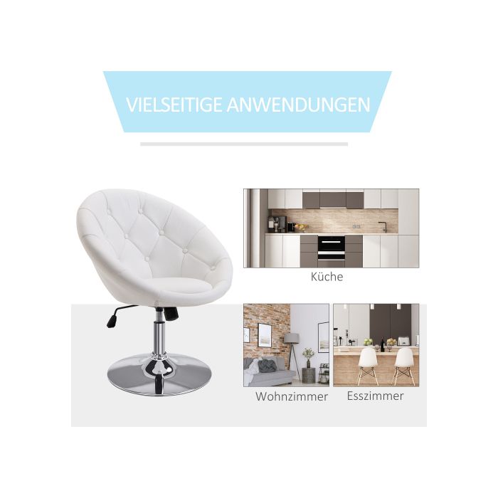 Tabouret de travail - MUVOE - Réglable en hauteur - Similicuir blanc - Acier chromé - Design contemporain