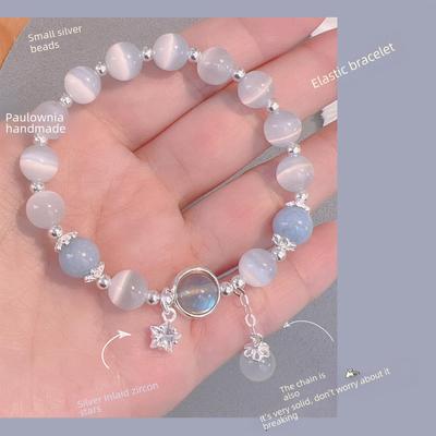 Dámský náramek Minsheng Aquamarine Star Cat's Eye Crystal & Moonstone - elegantní lehký luxusní design