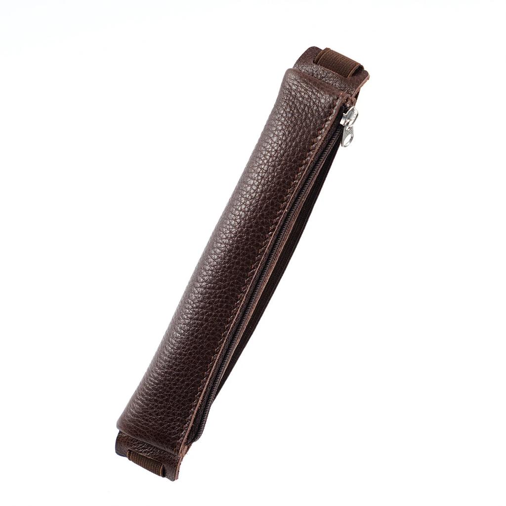 Natural Cowhide Zipper Pencil Pen Case Vintage Retro Pen Pouch Vegetable Tanned Leather Pencil Bag for School Stationery Supply