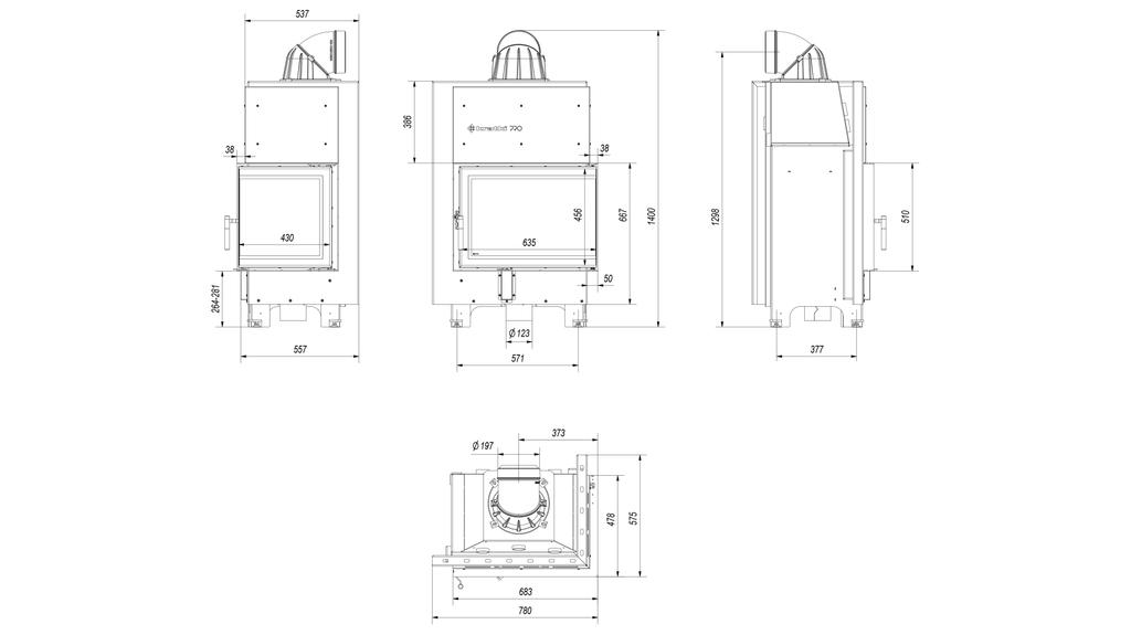 Steel fireplace KRATKI MBZ right 13 kW Ø 200