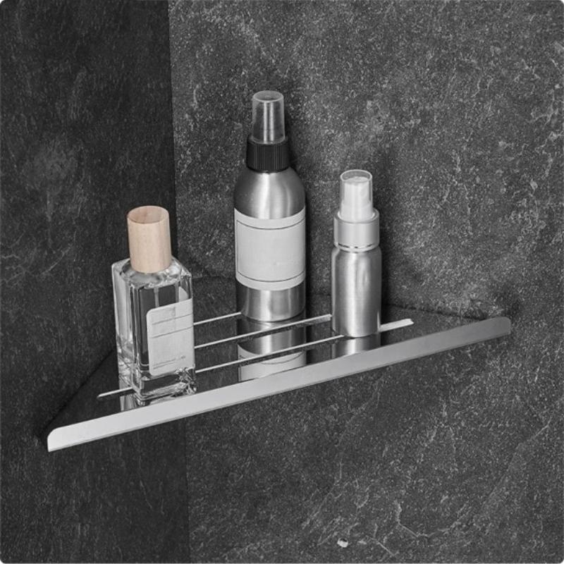 304 Stainless Steel Triangular Storage Rack No Drilling Bathroom Shower Corner Shelf Multi Functional Wall Corner Organize Rack