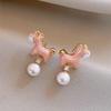 Zodiac Year Zircon Pearl Horse Earrings - Luxurious, Modern Studs for Women