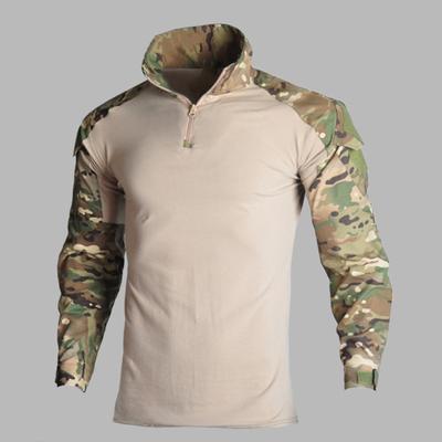 Men Combat T-shirt Camouflage Stand Collar Slim Long Sleeve Autumn Shirt for Outdoor