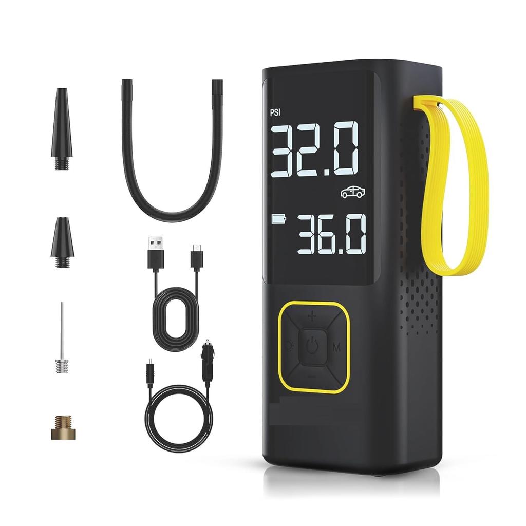 Tyre Inflator for Car and Bike| Home Use| Works Both on DC Port & Battery| Type-C Charging| 6000mAh BIS Certified| Super Fast Inflation| 5 Fill Modes