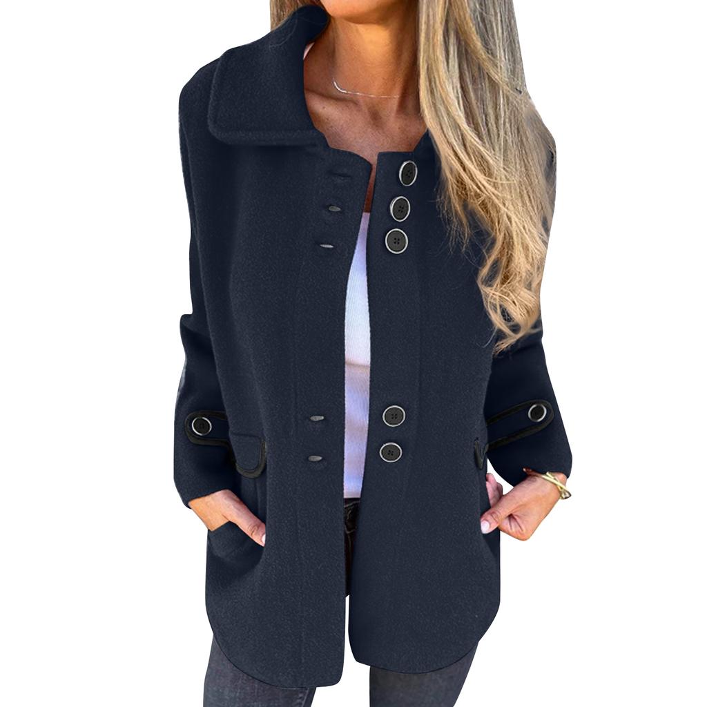 Women's Solid Color Button Lapel Single Breasted Long Sleeved Jacket