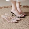 Fashion Rhinestone Slender Strap High Heels Summer New Round Toe Open Toe Non-slip Wear-resistant Stiletto Fashion Cool Mopping