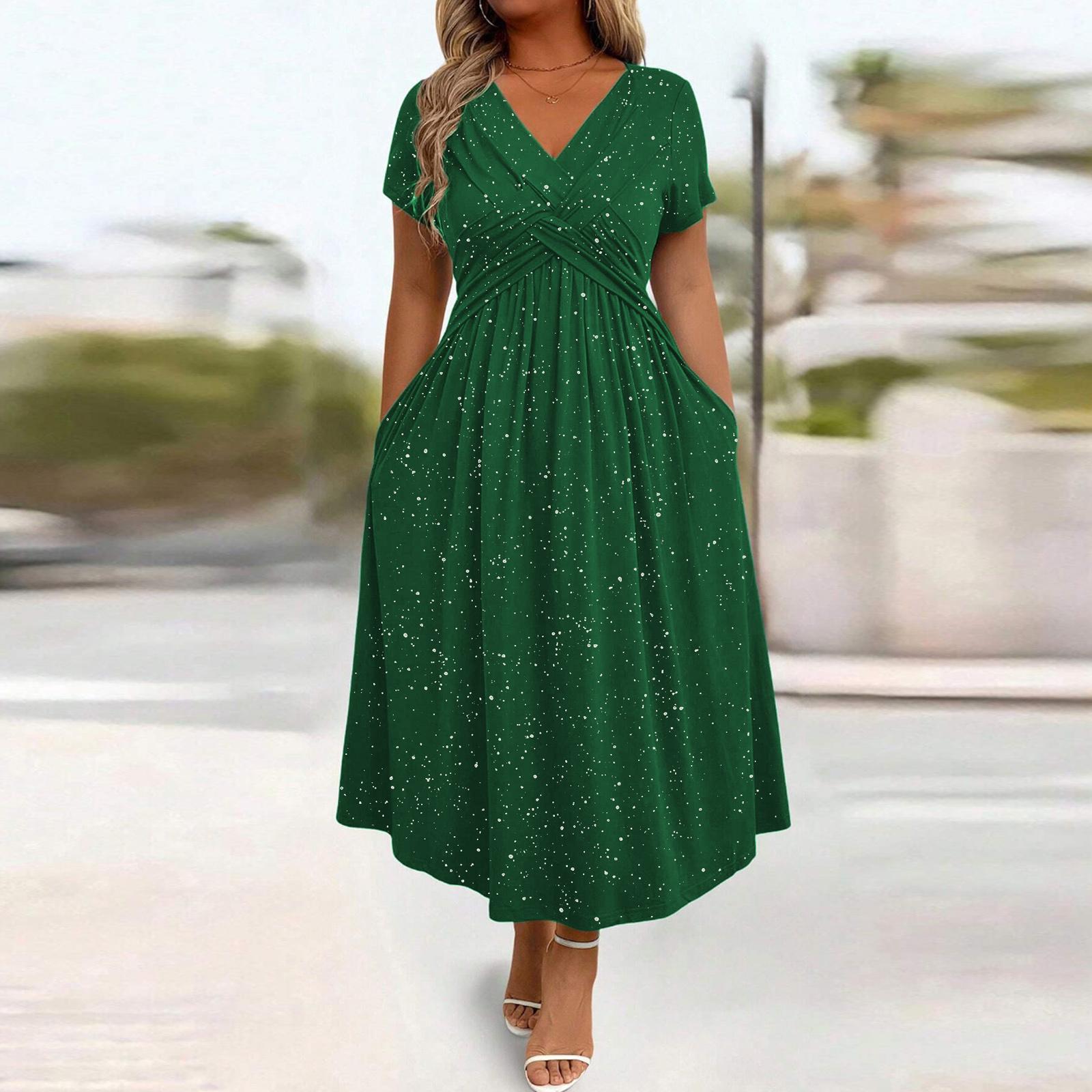 

Women s Casual Fashion R,neck Short Sleeve Retro Christmas Print Retro Dress XXL зелений