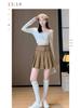 High-Waisted Pleated Chenille A-Line Skirt for Tall Women - Anti-Exposure, Corduroy, Short, Suitable for Spring and Autumn.