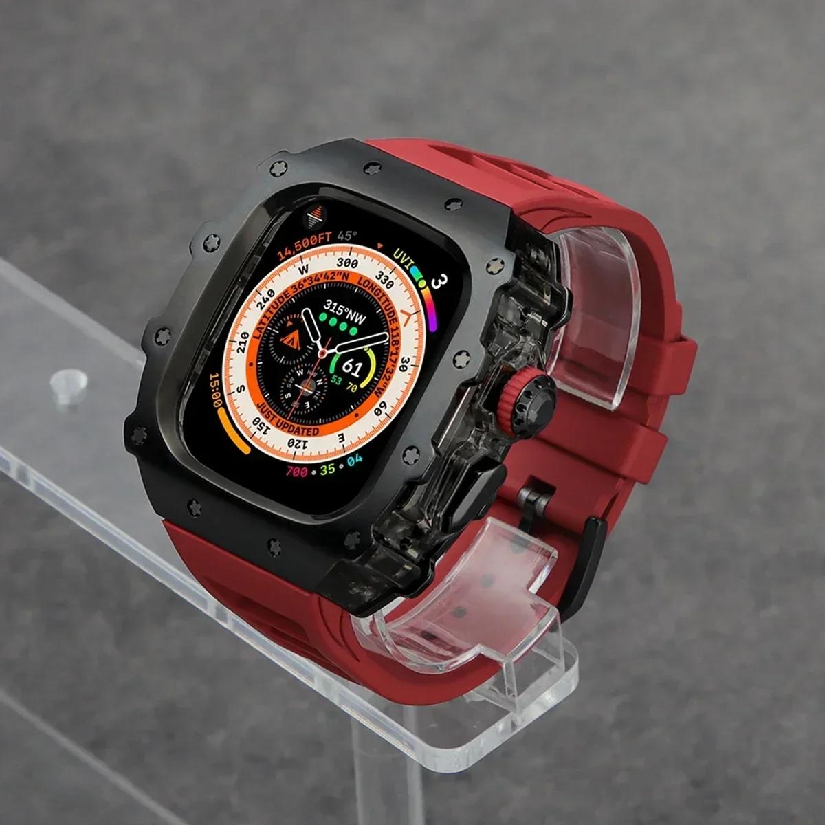 

Розкішний набір для модифікації для Apple Watch Ultra 3 49 мм 45 мм 44 мм Корпус з нержавіючої сталі для IWatch 9 8 7 6 Кришталева кнопка Спортивний ремінець For Ultra 2 49mm