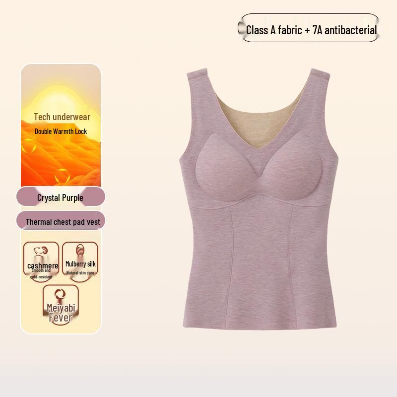 

Sheng Ge De Women s Velvet Warm Vest with Chest Pads - 7A Antibacterial Mulberry Silk Fleece Lined for Extra Warmth and Comfort XXL (Recommended Weight: 135-150 jin)