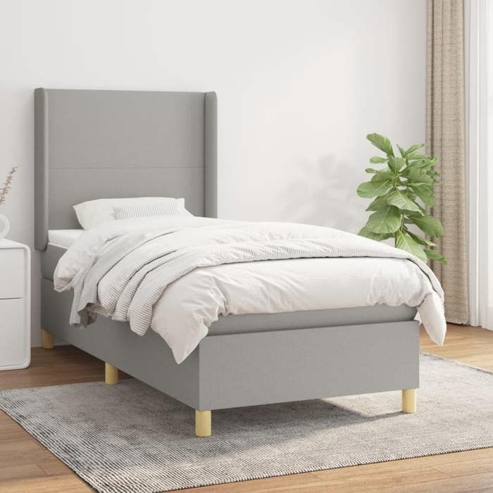 Maison Exclusive - Slatted Bed Base with Mattress Light Grey 90x200 Cm Fabric