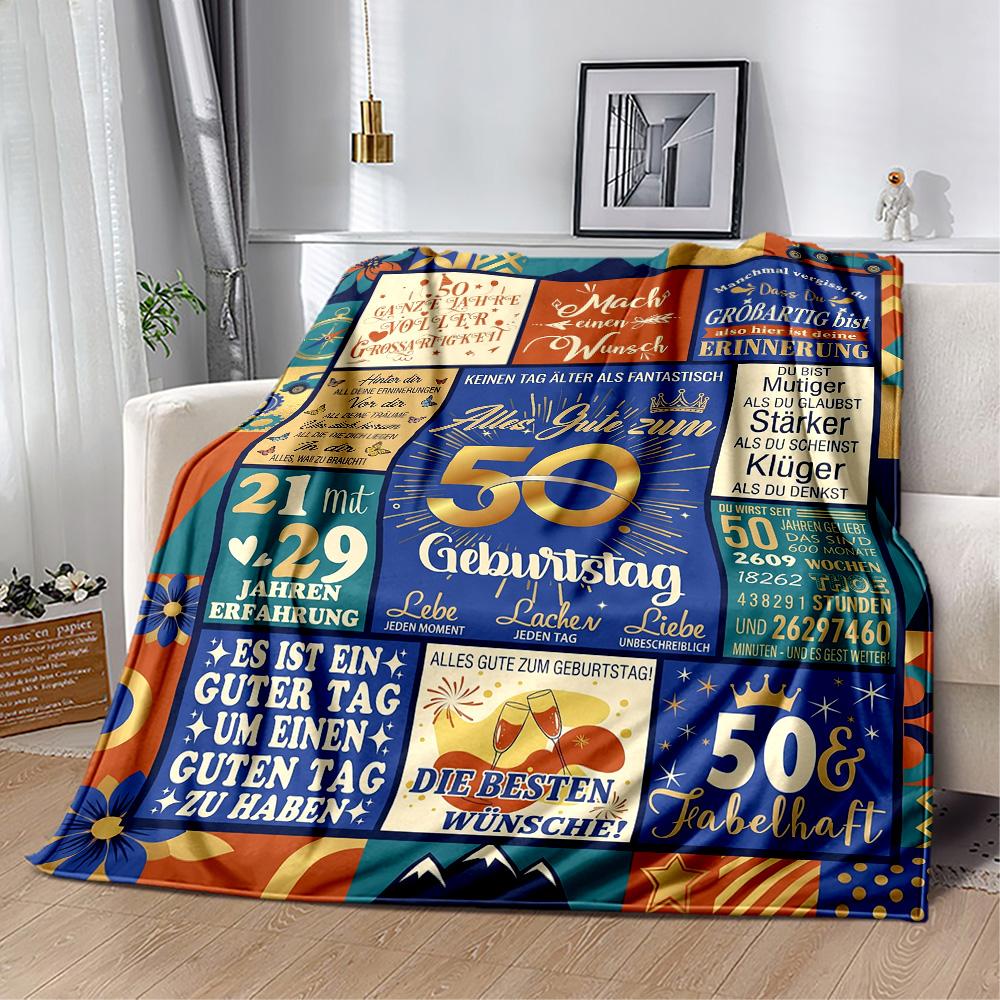 Happy 50th Birthday Quotes Blanket Comfortable Perfect for Livingroom Office Chair Bed All-Season Use Modern Style Best Holiday Gift for Friends Famil