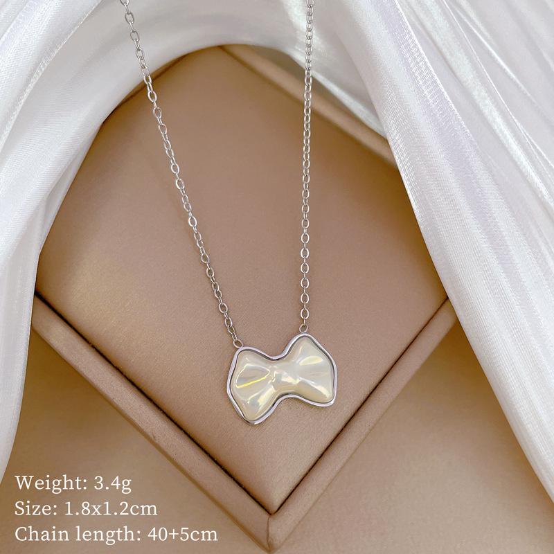 Perlen-Schleife Personalisierte Minimalistische Ofen Echtschmuck Halskette Damen Schlüsselbein Kette