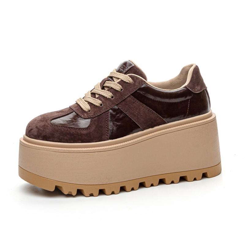 

Модная обувь AIYUQI Dexun Женская 2025 Весна Новая Платформа Повседневная обувь Женская Модная Подошва-маффин На шнуровке Женская обувь 39 коричневый