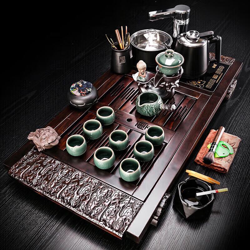 Automatic Kung Fu Tea Set with Ebony Wood Tea Tray