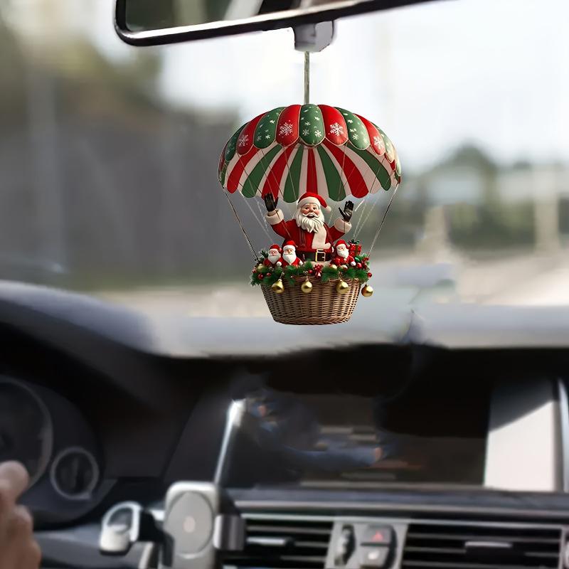 2D Flat Christmas Wooden Hot Air Balloon Santa Claus Wooden Pendant Christmas Tree Decoration Perfect Holiday Gift Decor