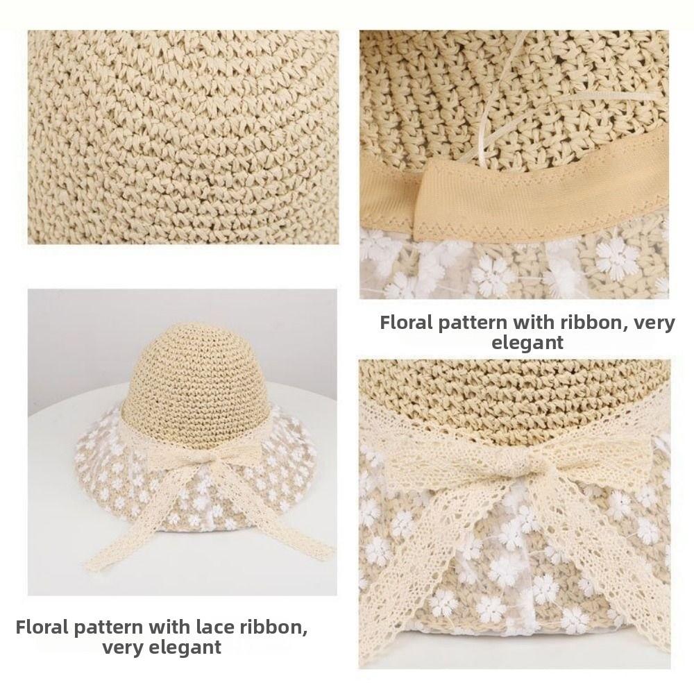 New Foldable Summer Beach Vacation Hat Colorful Lace Straw Sun Hat Women Crochet Straw Bucket Hat