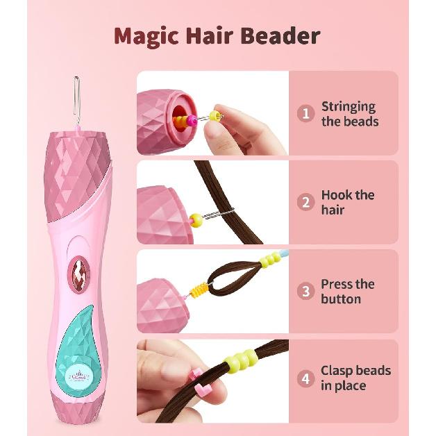 Geyiie Hair Twist Toys for Grils, DIY Hair Styling Tool Toys with Halloween Nail Sticker, DIY Hair Decoration Bead Maker, Girls Pretend Dress Up Toys