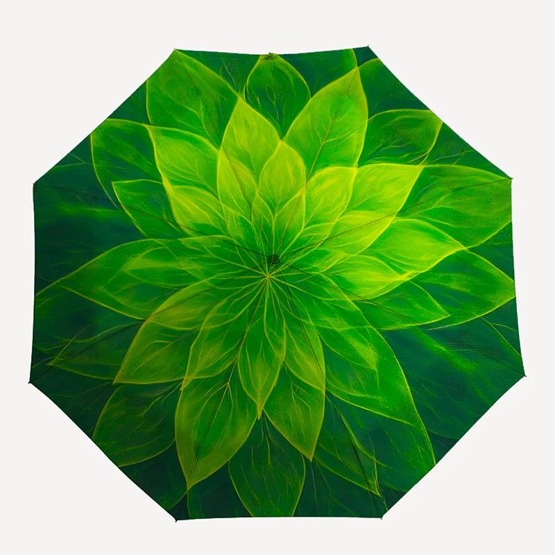 

1pc Green Leaf Mandala Automatic Open/close Folding Umbrella, Compact Portable Travel Umbrella, Perfect Birthday/Christmas yy250807179