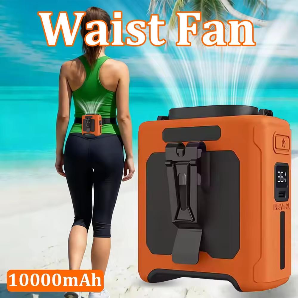 Rechargeable Waist Fan Portable Hands Free Mini Fan With Power Bank Flashlight 5 Speeds For Outdoor Activities